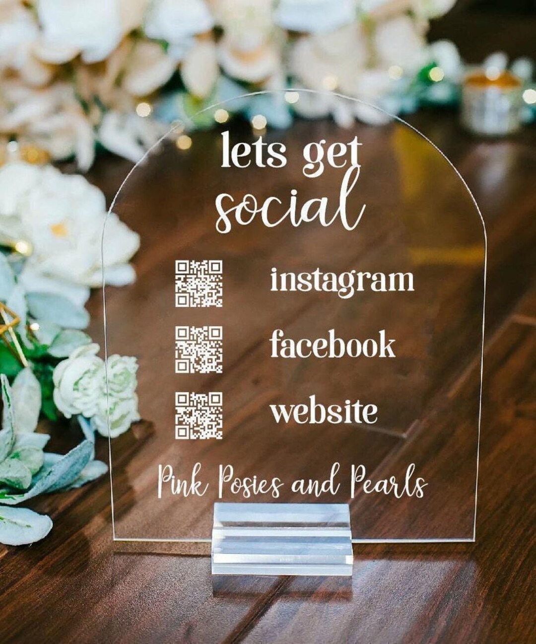 Perspex Table Top Qr Code ARCH Lets Get Social Follow Us or Leave A Review Retail Scannable QR ...