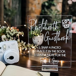 Photobooth Guestbook Snap It Stick It Sign It Clear Glass Look Acrylic Wedding Sign, Photo Booth Station Guest Book Lucite Table