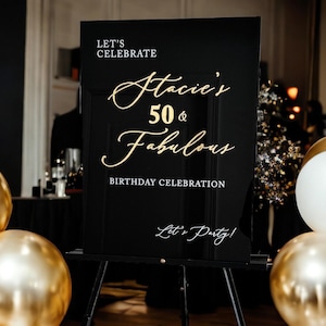 3D Gold Mirror Happy Birthday Acrylic Welcome Entrance Sign, Let&#39;s Party Milestone Signage, 16th 18th 20th 30th 40th 50th 60th