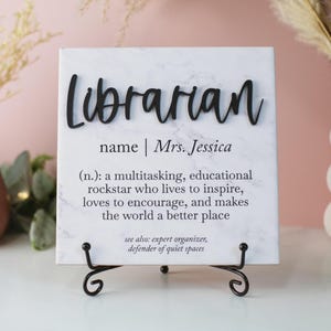3D Librarian Appreciation Tile Plaque Gift From College, High School Student, Child to Teachers Aid, Elementary + Jr. High Teacher, Mentor