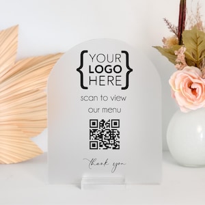 Scan For Menu Personalized to Your Logo Bar Restaurant Diner Cafe QR Scannable Food And Beverage Acrylic Sign Website Coffee Beer Cocktails