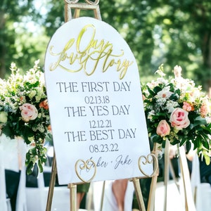 3D Gold Mirror Our Love Story First Day Yes Day Best Day Acrylic Wedding Sign, Sweetheart Table Lucite Table Sign, Special Dates Anniversary