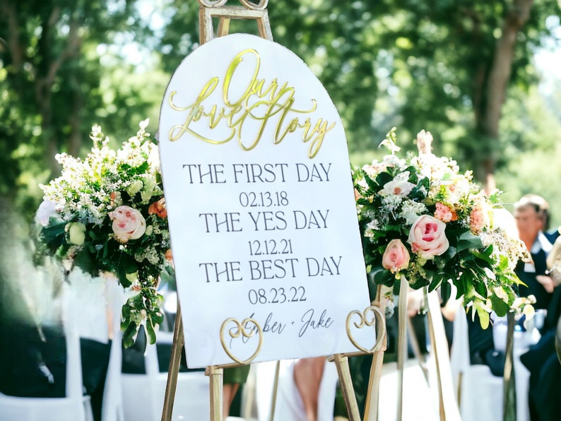 3D Gold Mirror Our Love Story First Day Yes Day Best Day Acrylic Wedding Sign, Sweetheart Table Lucite Table Sign, Special Dates Anniversary