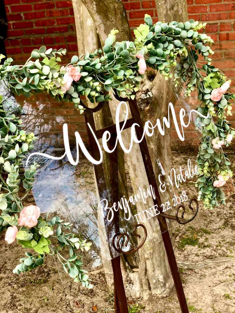 Clear Glass Look Acrylic Wedding Welcome Sign, 18x24 Personalized Modern Wedding Welcome Sign Decoration for Display, Custom Wedding image 5