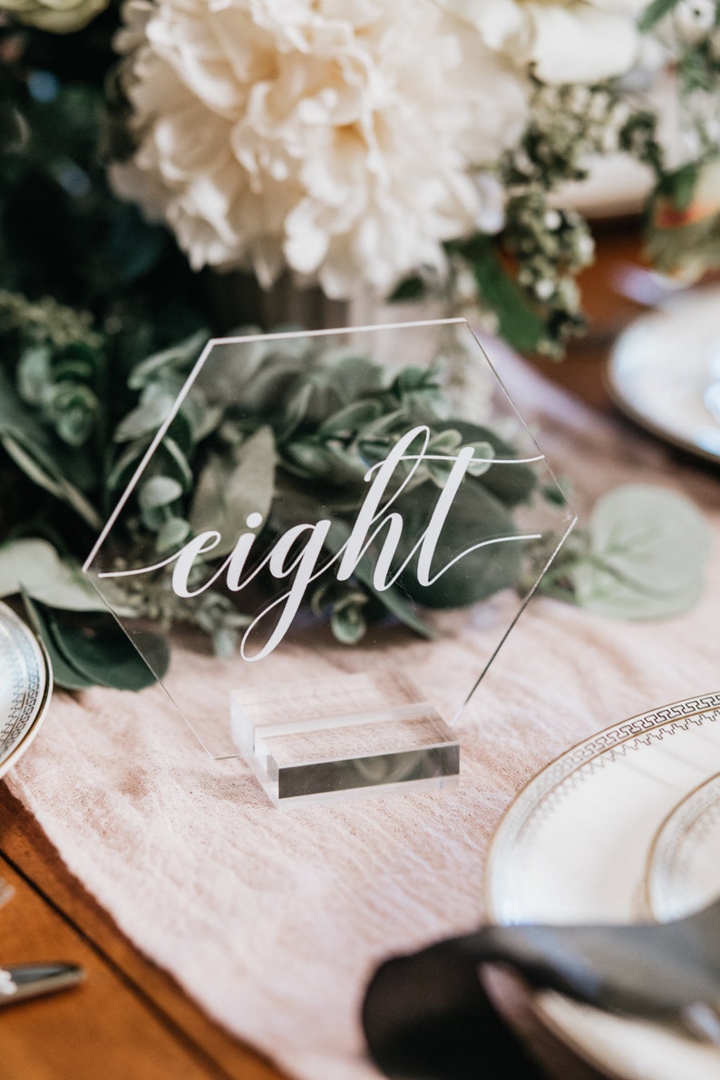 Hexagon Acrylic Table Number Signs With Stands Perspex Modern Etsy