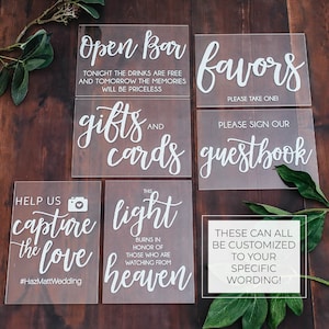 Set of 4x6 OR 5x7 OR 8X10 Acrylic Wedding Signs, Gifts and Cards, In Loving Memory, Please Take One Favors Clear Modern Calligraphy Sign