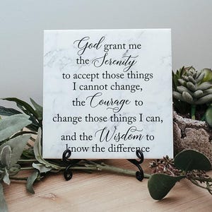 Marble Serenity Prayer God Grant Me The Serenity To Accept Things I Cannot Change Marble Tile, Religious Christian Faith Sign with Stand