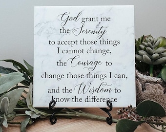 Marble Serenity Prayer God Grant Me The Serenity To Accept Things I Cannot Change Marble Tile, Religious Christian Faith Sign with Stand