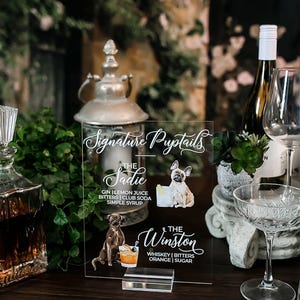 BEST SELLER Pet Drink Acrylic Wedding Sign for Bar, Signature Drink Sign with Dog Cat Puptails Party Sign with Pet His and Hers Menu