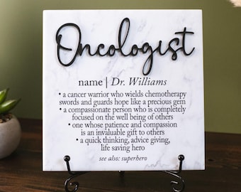 3D Oncologist Tile Plaque With Stand, Hospital Staff Retirement Appreciation, Nurse, Surgeon, Med School Grad Gift Cancer Survivor Thank You
