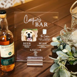 BEST SELLER Signature Cocktails Pet Drink Acrylic Wedding Sign for Bar, Drink Sign with Dog Cat Party Sign with Pet His and Hers Menu
