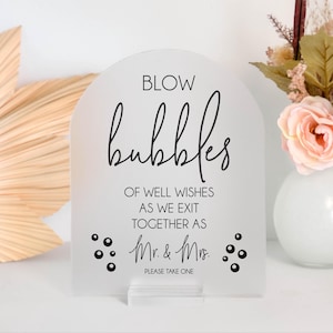 Blow Bubbles Of Well Wishes For The New Mr and Mrs Acrylic Wedding Sign, Arch Bubble Exit Favors Newlywed Sendoff Signage Sten