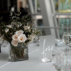 Frosted 4x6 or 5x7 Glass Look Acrylic Table Number Sign With Stands, Perspex Modern Calligraphy Table Numbers, Minimalist Number