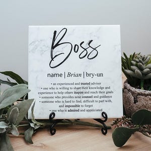 Marble Boss Definition Tile Plaque, Thank You Mentor Sign, Custom Boss Appreciation For Retirement, Teacher, Counselor, Coach, Adviser