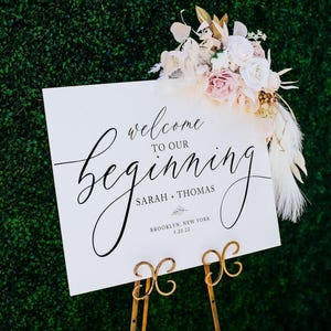 Frosted Clear or Black Glass Look Acrylic Welcome To Our Beginning Ceremony or Wedding Welcome Sign, 18x24 Personalized Lucite Plexiglass