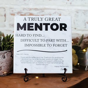 Marble Mentor Tile Plaque With Stand, Thank You Mentor Sign, Custom Boss Appreciation For Retirement, Teacher, Counselor, Coach, Adviser