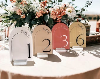 ARCH Custom Wedding Luxe Color Palette Acrylic Table Numbers Signage Set, Blush, Dusty Blue, Sage, Terracotta, Personalized Painted Look