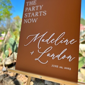 3D Neutral Natural Colors Boho Welcome To The Wedding Of Terracotta Rust Acrylic Sign, Desert Vibes Names And Date Minimalist Event Signage