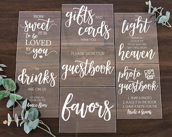 8x10 Choose Your FONT Sign Bundle Set of Guestbook, Gifts Cards, In Loving Memory, Please Take One Acrylic Modern Calligraphy Wedding Sign