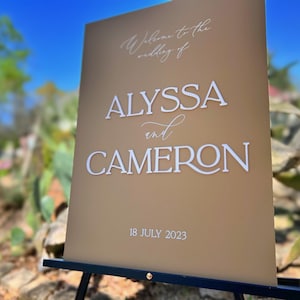 3D Neutral Natural Colors Boho Welcome To The Wedding Of Terracotta Rust Acrylic Sign, Desert Vibes Names And Date Minimalist Event Signage