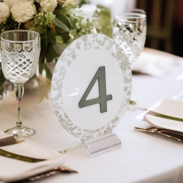 OVAL 3D French Toile Chinoiserie Acrylic Table Number | Dusty Blue, Blush, Sage | Elegant Reception Decor | Vintage-Inspired Event Display