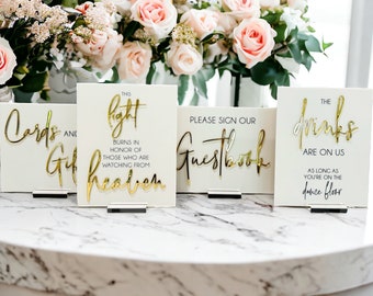 3D 8x10 Sign Bundle of Guestbook, Gifts and Cards, In Loving Memory, Please Take One Clear Glass Acrylic Modern Calligraphy Wedding Sign
