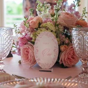 OVAL French Toile Chinoiserie Acrylic Table Number | Blue & White Wedding Sign | Elegant Reception Decor | Vintage-Inspired Event Display