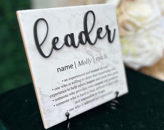 3D Marble Great Leader Definition Plaque With Stand, Thank You Mentor Sign, Boss Retirement Appreciation, Teacher, Counselor, Coach Tile