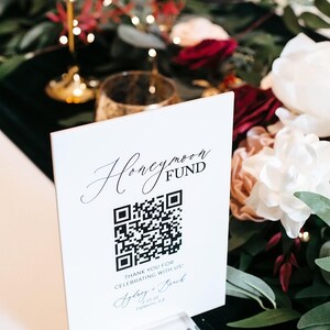 Scannable Honeymoon Wedding Fund QR Code Clear, Black, White or FROSTED Sign, Venmo Cashapp Modern Minimalist Wedding Cash Gift Acrylic Sign image 3