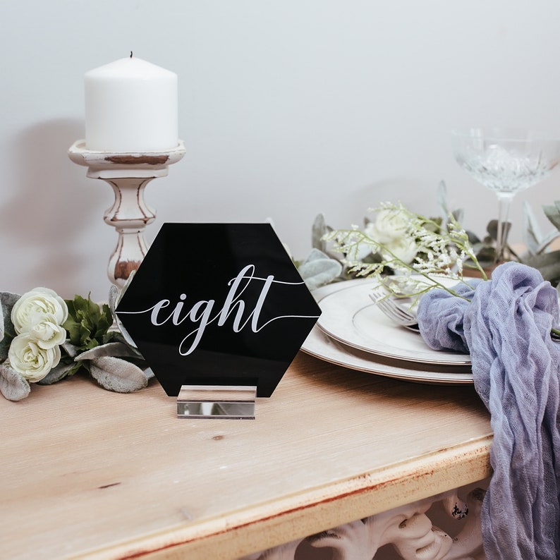 BLACK Hexagon Acrylic Table Number Signs With Stands Perspex Etsy