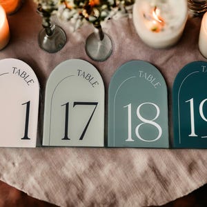 ARCH Custom Wedding Luxe Color Palette Acrylic Table Numbers Signage Set, Blush, Dusty Blue, Sage, Terracotta, Personalized Painted Look