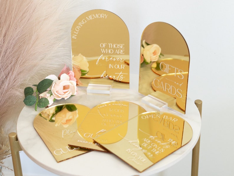 ARCH Mirror Gold, Silver or Rose Gold Acrylic Sign Wedding Bundle of Guestbook, Gifts and Cards, In Loving Memory Please Take One