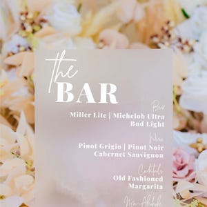 Bar Menu Signature Cocktails Custom Clear Glass Look Acrylic Wedding Sign With Stand, His Her Drinks Lucite Perspex Bar Table Sign