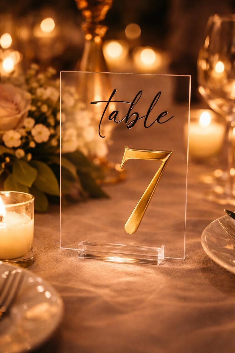 Perspex Table Numbers 3D Acrylic Black Blush Dusty Blue and Gold Table Number Sign With ...