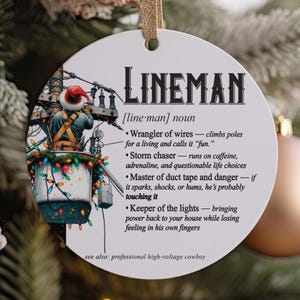 Lineman Christmas Ornament Ceramic Holiday Gift for Electrical Lineworker Power Lineman Decor Personalized Utility Worker Stocking Stuffer