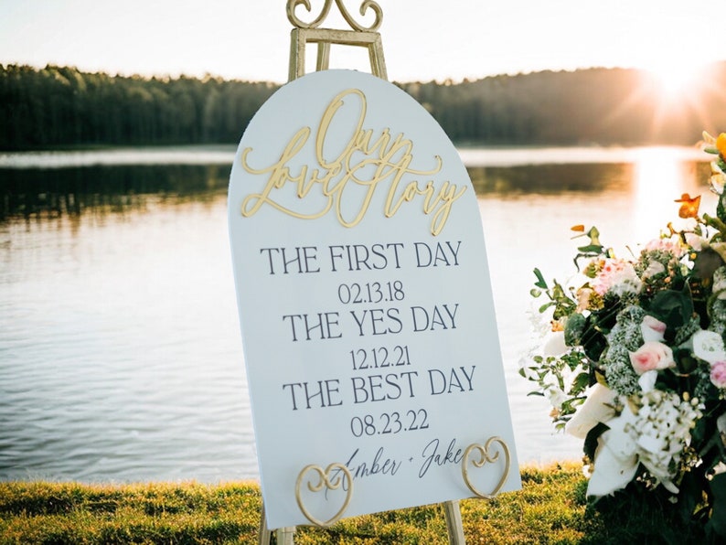 3D Gold Mirror Our Love Story First Day Yes Day Best Day Acrylic Wedding Sign, Sweetheart Table Lucite Table Sign, Special Dates Anniversary