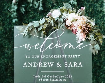 Clear, Frosted, Black or White Wedding Acrylic Welcome Sign, Personalized Modern Lucite Perspex Large Names and Date Sign