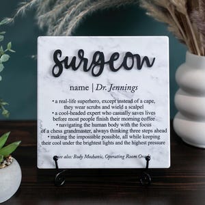 3D Surgeon Tile Plaque With Stand, Hospital Staff Retirement Appreciation, Nurse, Oncologist, Med School Grad Gift Cancer Survivor Thank You