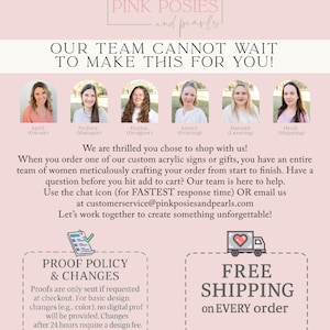 a team of women, including April (Owner), Sydney (Manager), Emma (Designer), Anne (Printing), Hannah (Shipping), and Heidi (Shipping), who are working together to create something unforgettable.