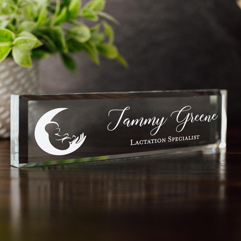 Midwife Nurse Glass Office Desk Name Plate, Clear Doula Nameplate, Medical Practitioner Appreciation Gift, Birth Advocate, Birthing Center Font C