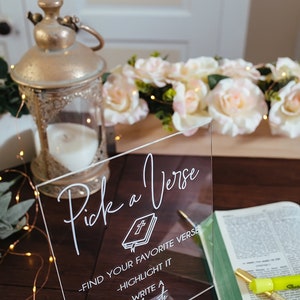 Pick Or Highlight Your Favorite Bible Verse Guestbook Clear Glass Look Acrylic Wedding Sign, Guest Book Plexiglass Perspex Lucite Table Sign image 3