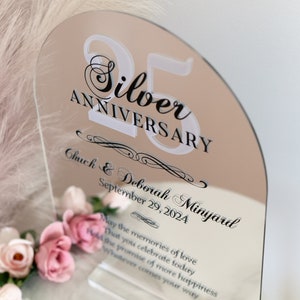 ARCH 25th Silver Mirror Wedding Anniversary Sign Personalized Gift Plaque For Spouse, Twenty Fifth Party Gift For Couples