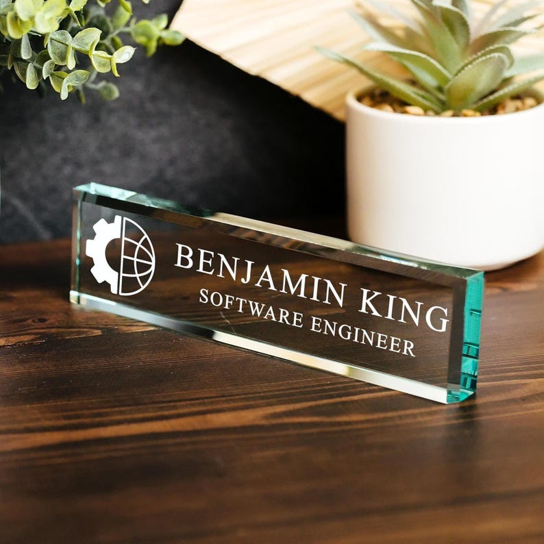 Engineer- CHOOSE Your Icon - Glass Office Desk Name Plate, Mechanical ...