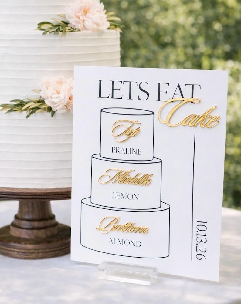 3D Acrylic Cake Flavor Sign, Let’s Eat Cake Wedding Cake Layers Tier ...