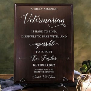 VETERINARIAN Retirement Thank You Appreciation Walnut Plaque, Vet&#39;s Day Recognition Leaving Farewell Gift, DVM Animal Doctor Sign, Vet Tech