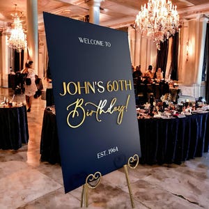 3D Gold Mirror Happy Birthday Acrylic Welcome Entrance Sign, Let&#39;s Party Milestone Signage, 16th 18th 20th 30th 40th 50th 60th
