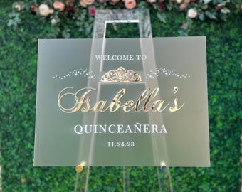 3D Quinceanera Acrylic Welcome Sign, Personalized Modern Laser Frosted Gold  Signage, Quinceañera decorations