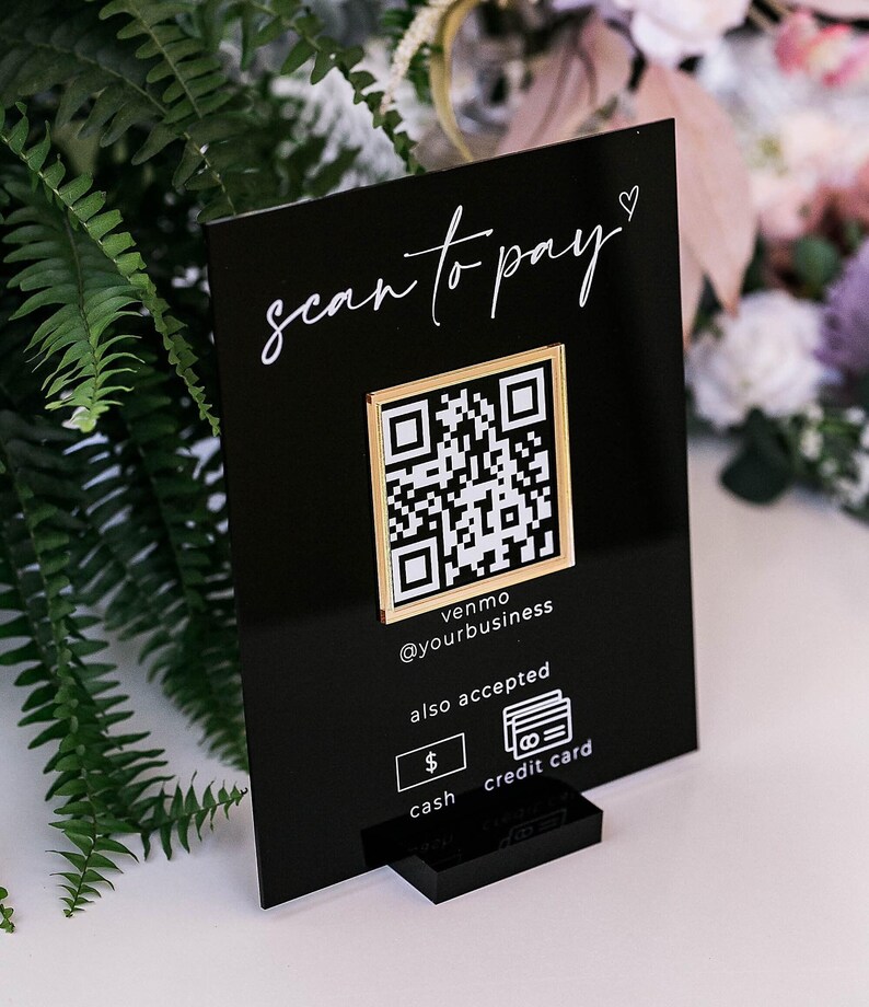 3D Scan to Pay Retail Scannable QR Code Clear Glass Look Acrylic Sign ...