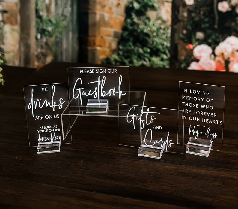 Set of 4x6 OR 5x7  Acrylic Wedding Signs, Gifts and Cards In Loving Memory Please Take One Favors Clear Glass Modern Calligraphy Sign, SIGNA 