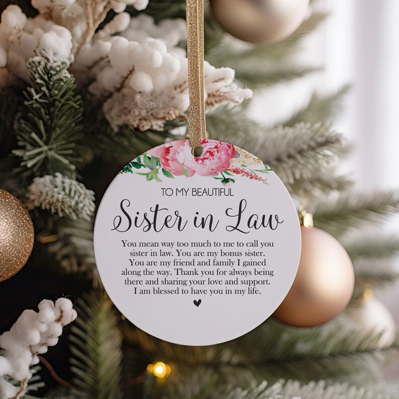 Beautiful Sister in Law Christmas Gift Idea Ceramic Round Ornament, 3